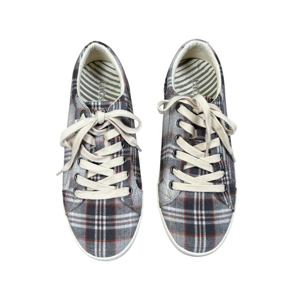 Taos Footwear Star Plaid Lace Up Sneakers Women's 8 Gray Preppy Academia Neutral - Picture 3 of 10